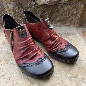 RIEKER red leather wingtip booties